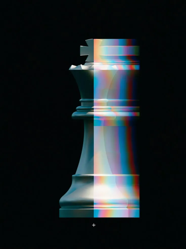 Peça de xadrez com efeito de distorção digital colorida